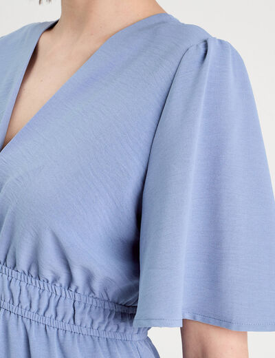 Robe évasée taille élastiquée bleu gris femme