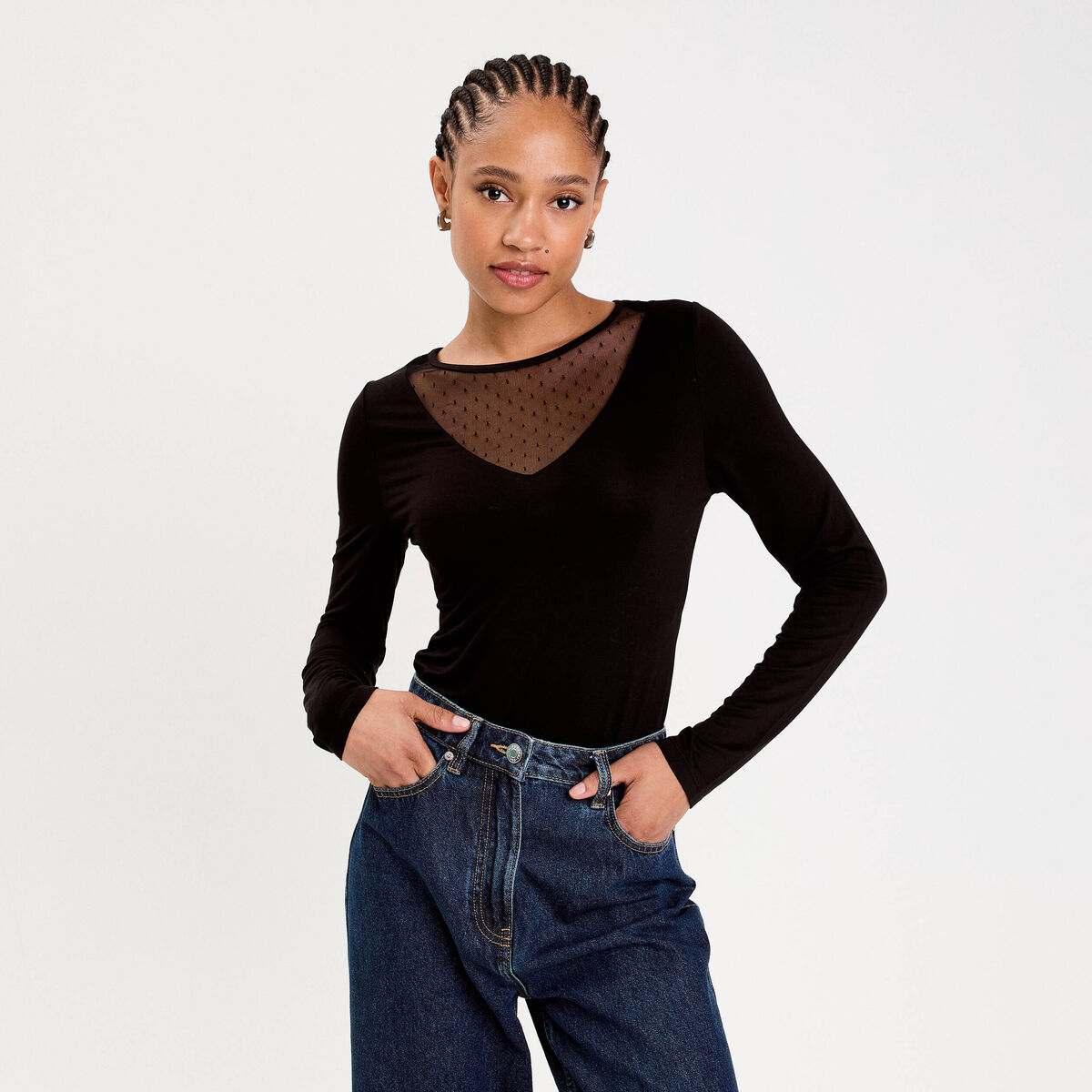 Body thermique col rond manches longues noir femme