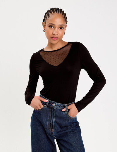 Body thermique col rond manches longues noir femme