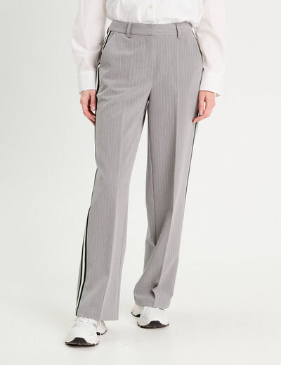 Pantalon large avec bandes gris clair femme