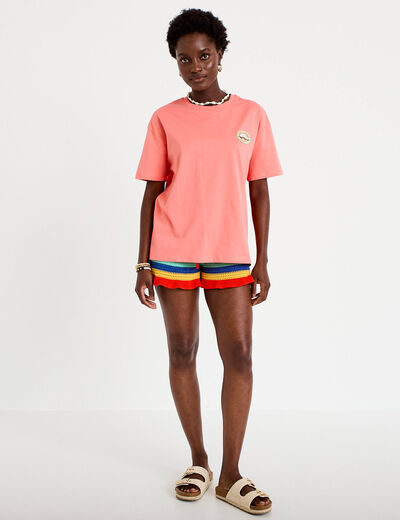 T-shirt oversize manches courtes rose corail femme
