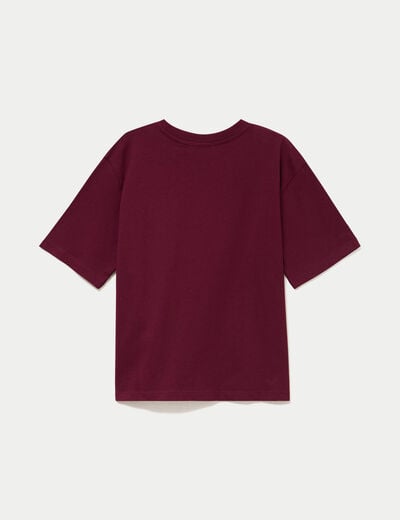 T-shirt col rond manches courtes bordeaux femme