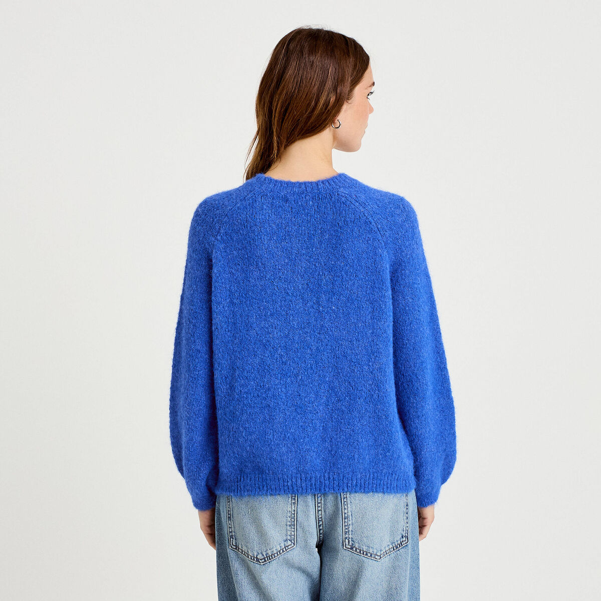 Pull ample col rond manches longues bleu electrique femme