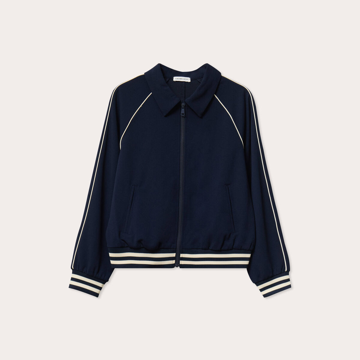 Sweat zippé manches longues bleu marine femme