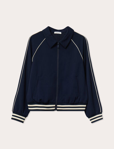 Sweat zippé manches longues bleu marine femme