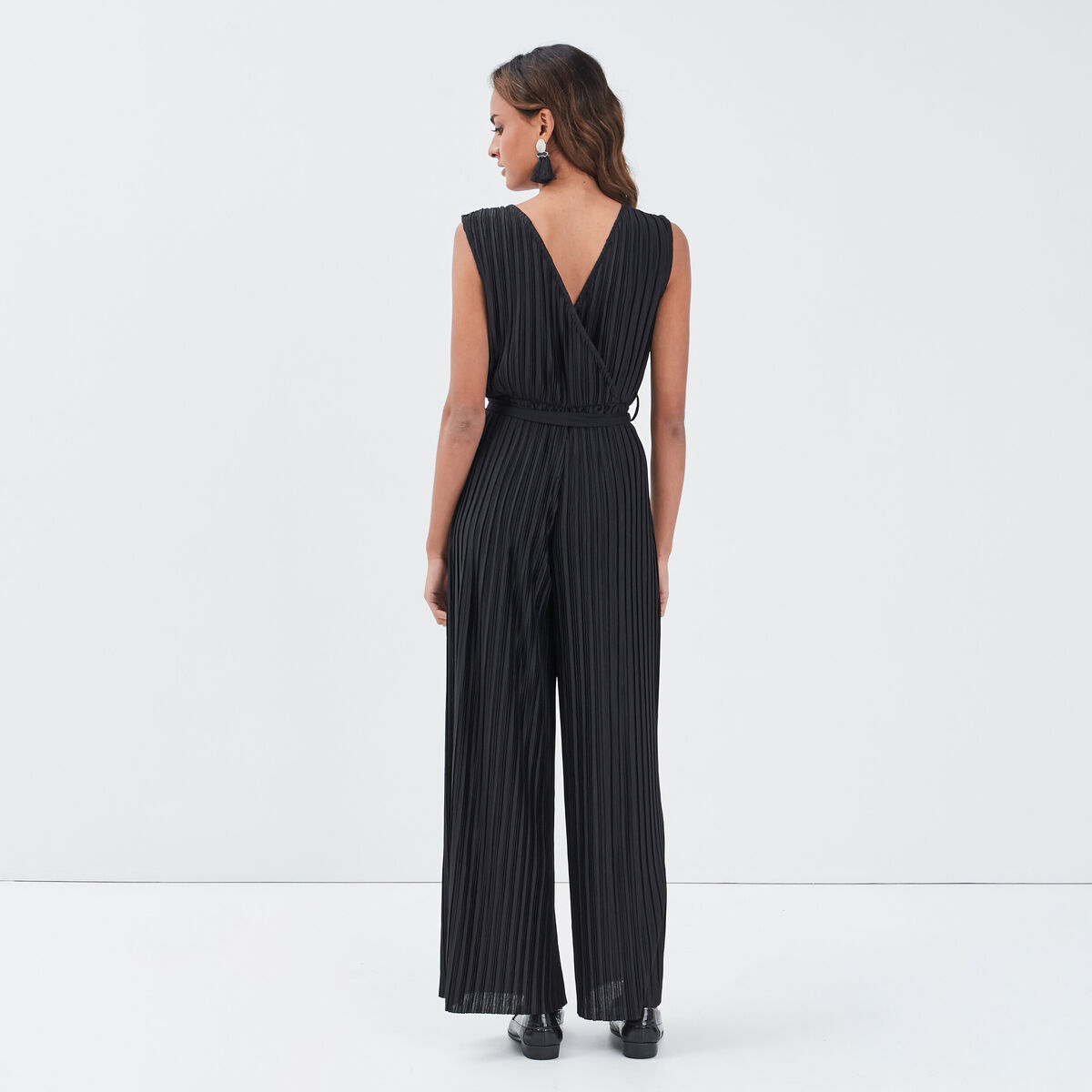 Combinaison pantalon plissée noir femme