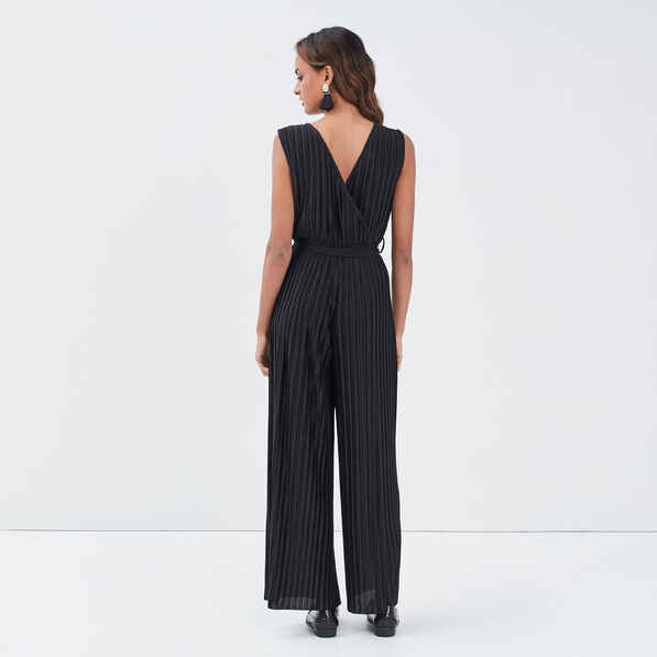 Combinaison pantalon plissée noir femme