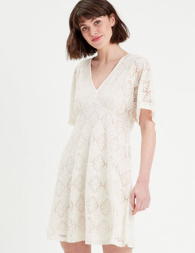 Robe évasée dentelle ecru femme