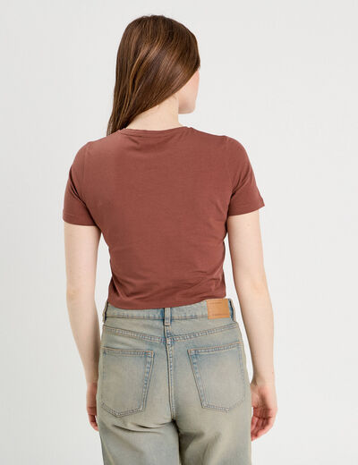 T-shirt cropped marron cognac femme