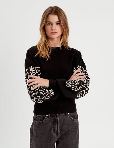 Pull avec broderie noir femme