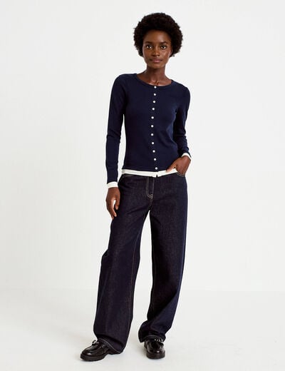 Top col rond manches longues bleu marine femme