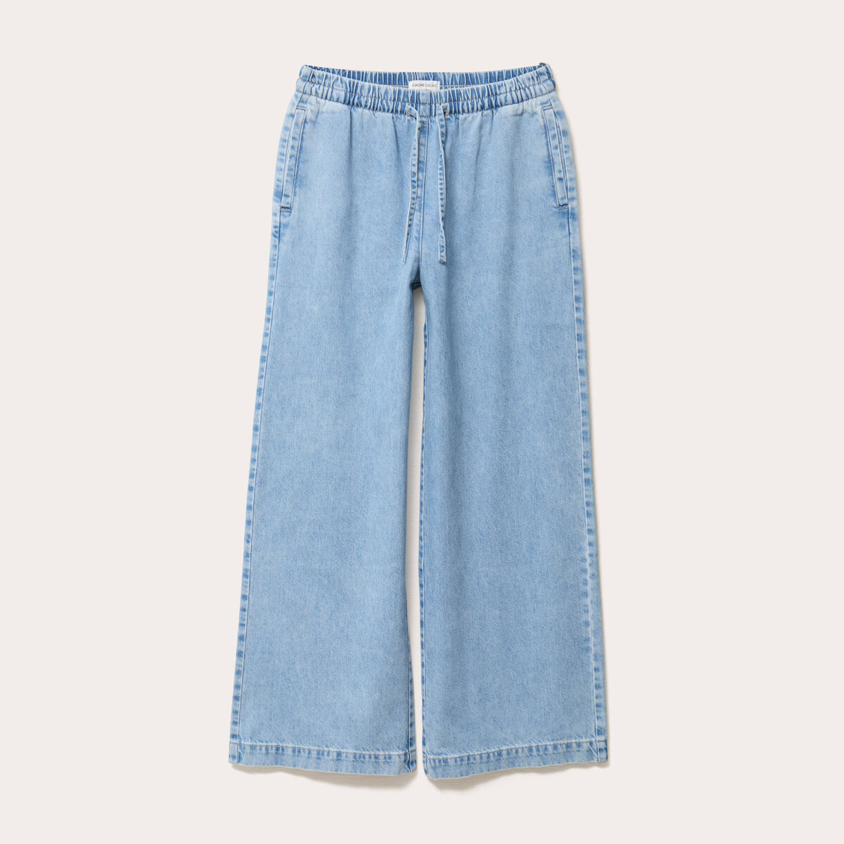 Jeans large taille élastiquée denim bleach femme