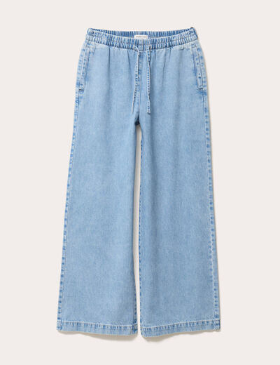 Jeans large taille élastiquée denim bleach femme