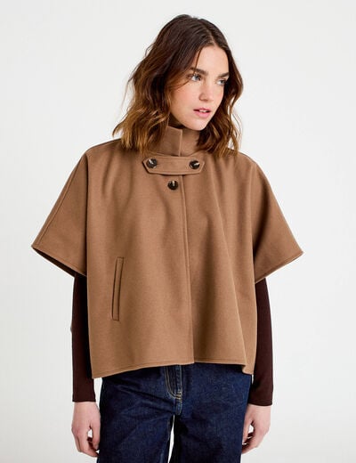 Poncho col am&eacute;ricain beige femme