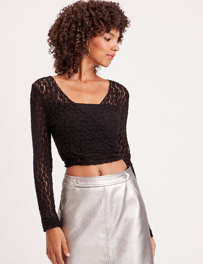 T-shirt dentelle noué noir femme