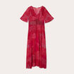 Robe longue évasée col en V rouge femme