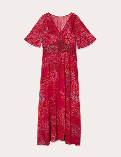 Robe longue évasée col en V rouge femme