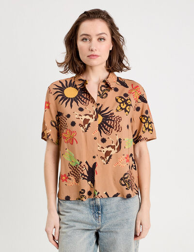 Chemise manches courtes marron foncé femme