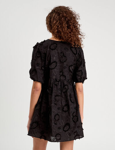 Robe évasée brodée noir femme