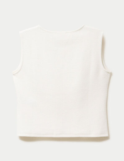 Gilet sans manches col rond ecru femme