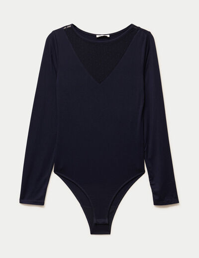 Body thermique col rond manches longues bleu marine femme