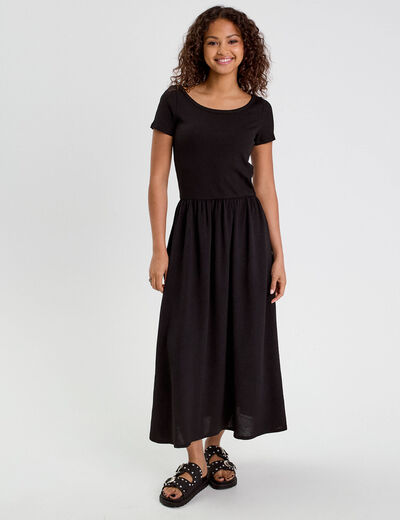 Robe longue évasée 2-en-1 noir femme
