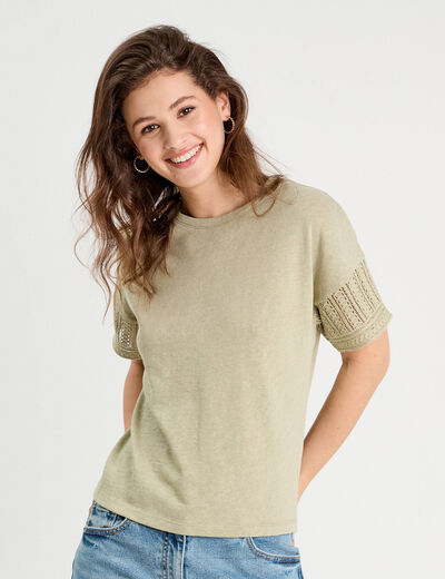 T-shirt manches courtes vert kaki femme