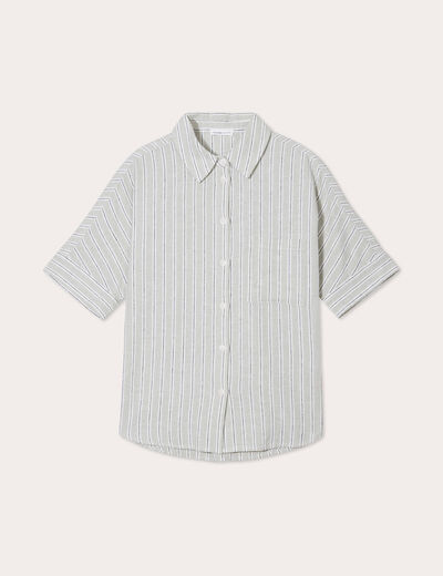 Chemise manches courtes contenant du lin vert femme