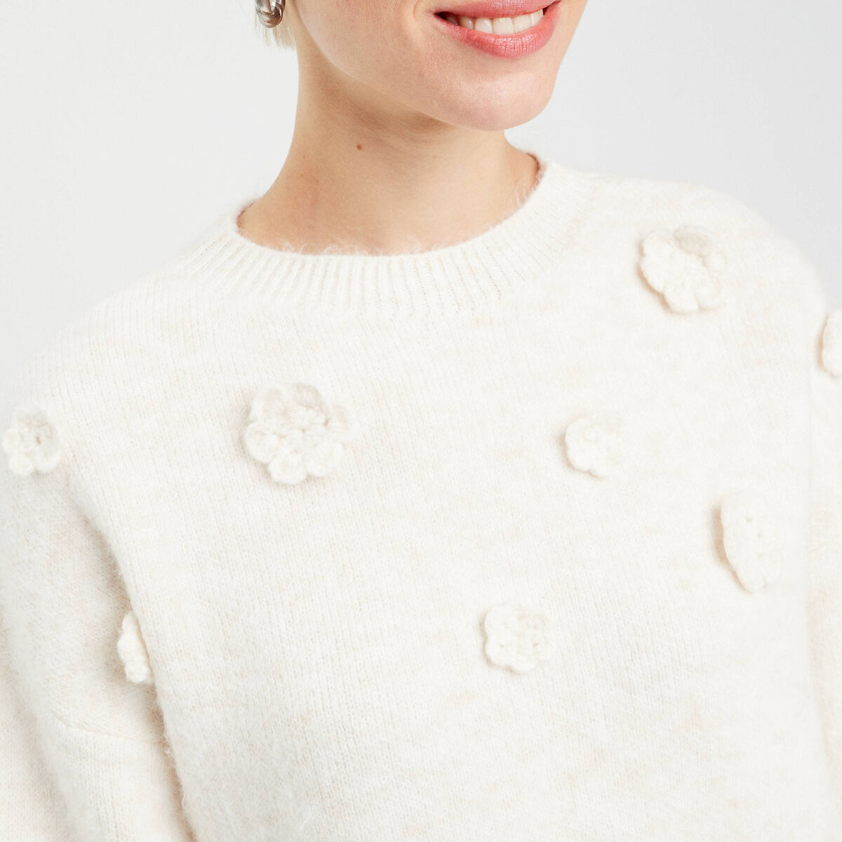 Pull manches longues ecru femme