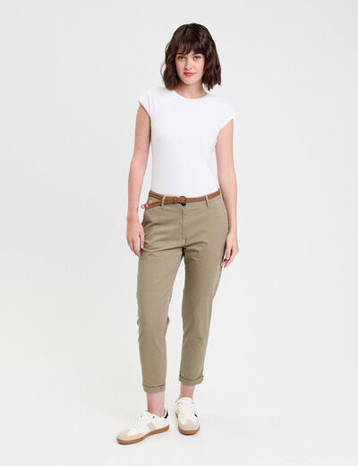 Pantalon chino 7/8ème vert femme
