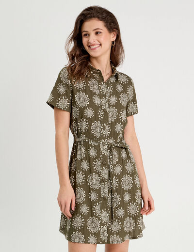 Robe chemise droite vert kaki femme
