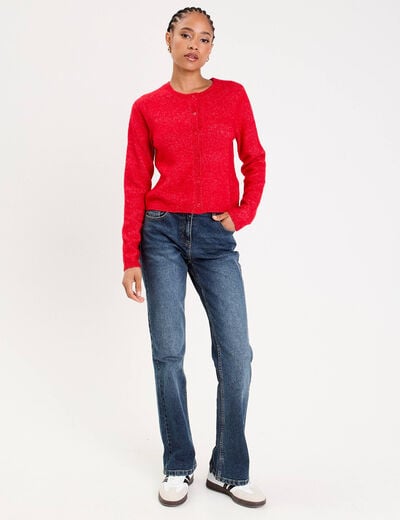 Gilet boutonn&eacute; manches longues rouge femme