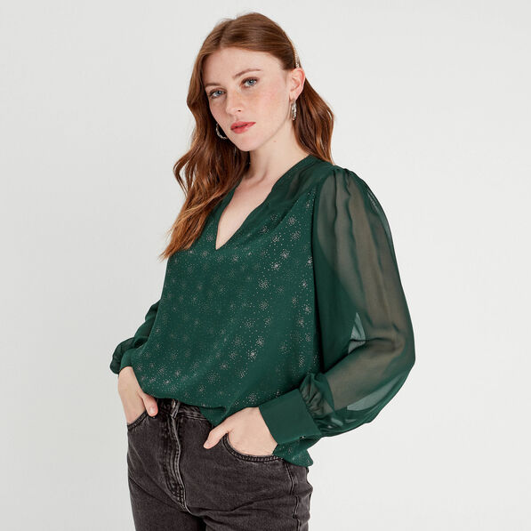 Blouse manches longues vert foncé femme
