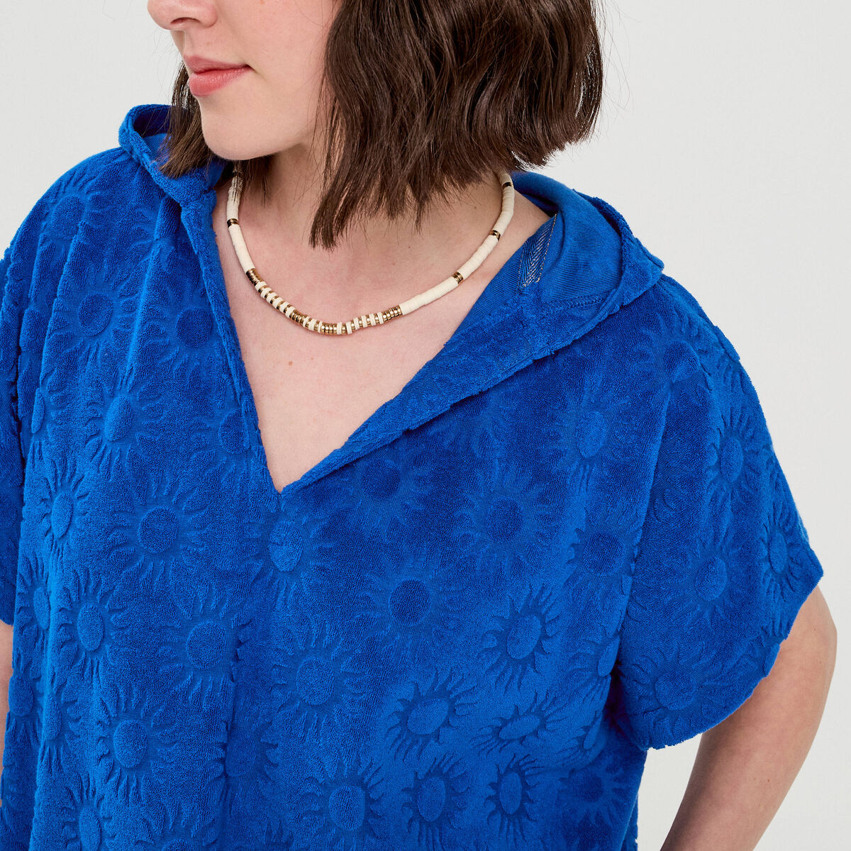 Poncho de plage capuche bleu electrique femme