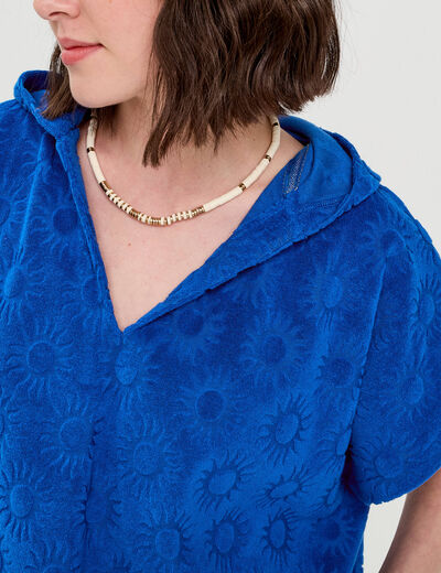 Poncho de plage capuche bleu electrique femme