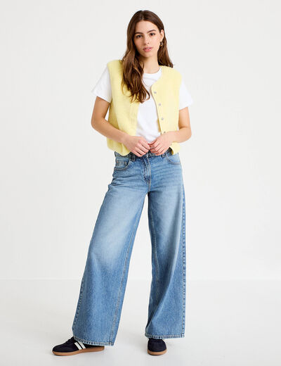 Gilet sans manches effet polaire jaune clair femme