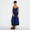 Robe longue &eacute;vas&eacute;e col v dentelle bleu marine femme