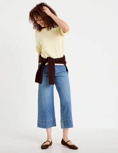 T-shirt col rond manches courtes jaune pastel femme