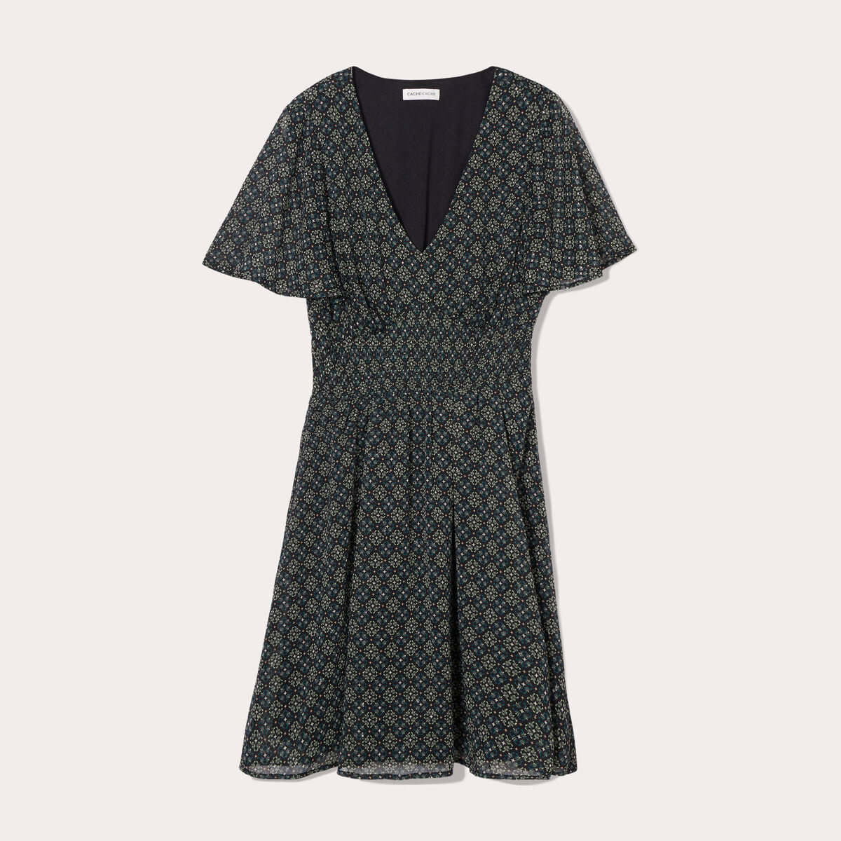 Robe évasée manches courtes noir femme