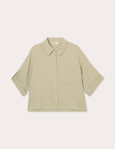 Chemise manches 3/4 vert kaki femme