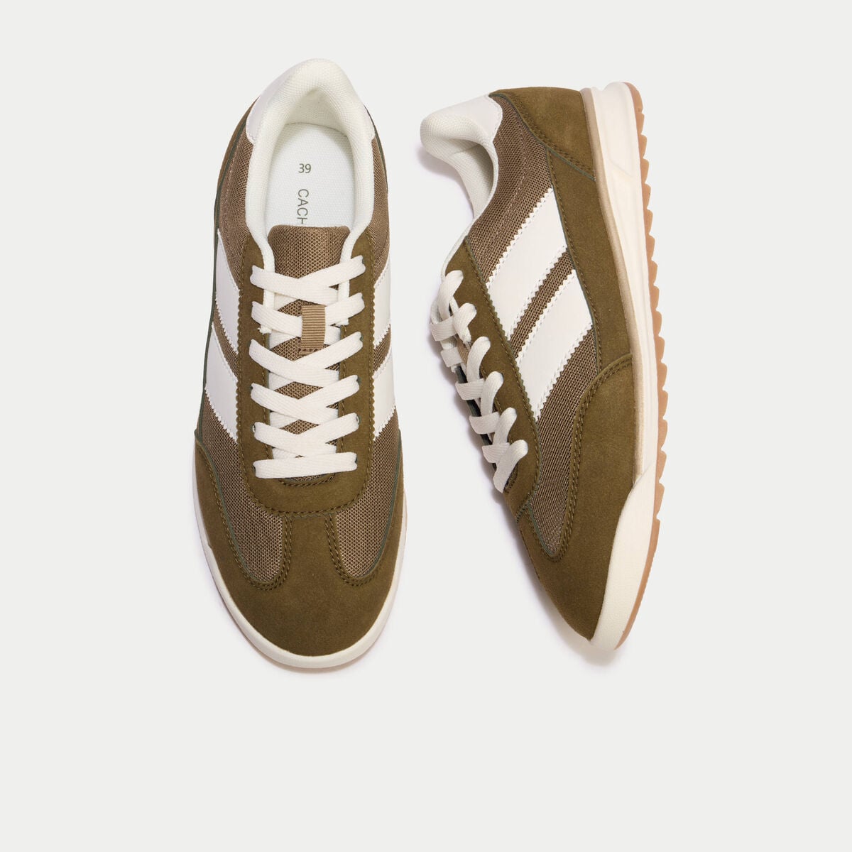 Basket aspect daim vert kaki femme