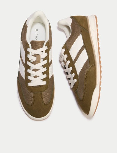 Basket aspect daim vert kaki femme