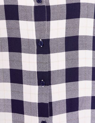 Chemise &agrave; carreaux fils m&eacute;tallis&eacute;s bleu femme