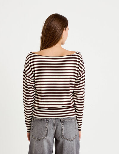 T-shirt col bateau manches longues blanc femme