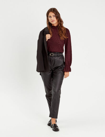 Pantalon slouchy enduit 7/8ème noir femme