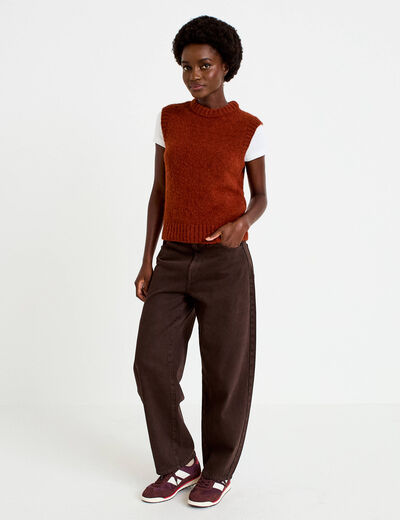 Pull sans manches marron cognac femme