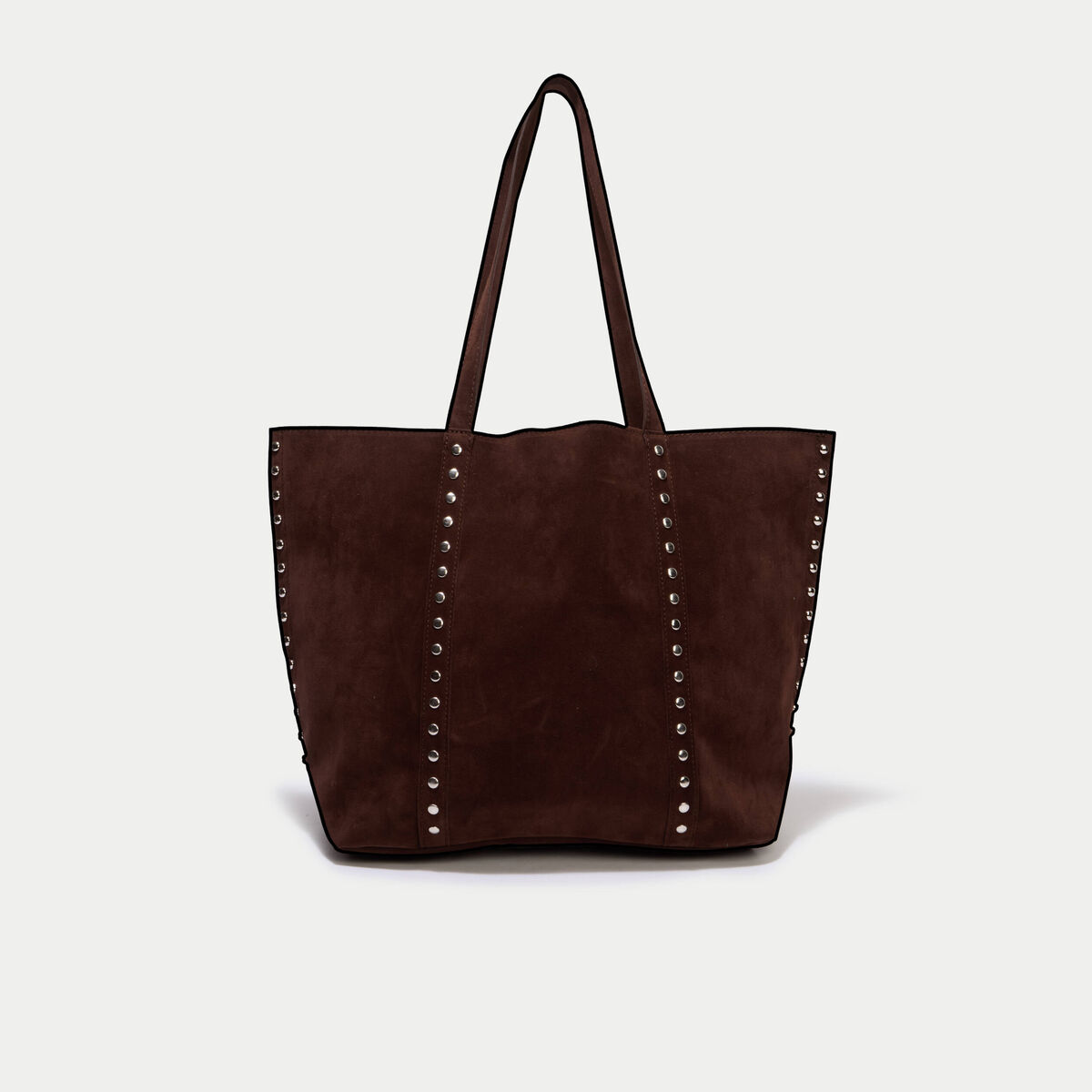 Sac aspect daim d&eacute;tails clout&eacute;s marron femme