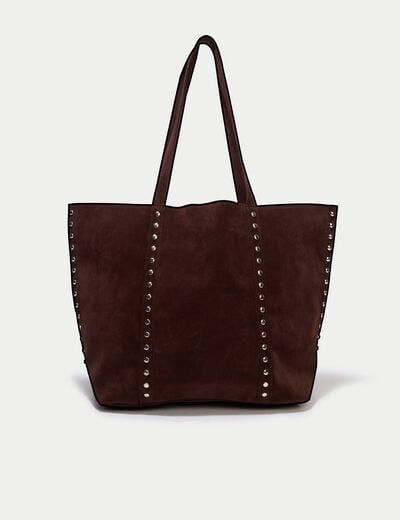 Sac aspect daim d&eacute;tails clout&eacute;s marron femme