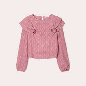 Blouse brodée avec volants vieux rose femme