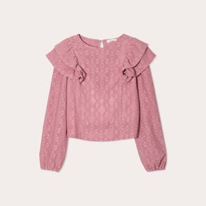 blouse brodee avec volants vieux rose femme Blouse brodée avec volants vieux rose femme